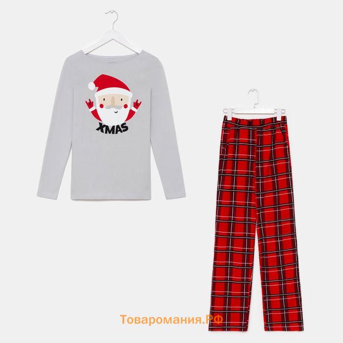 Пижама новогодняя женская KAFTAN "Santa", цвет красный/серый, размер 40-42