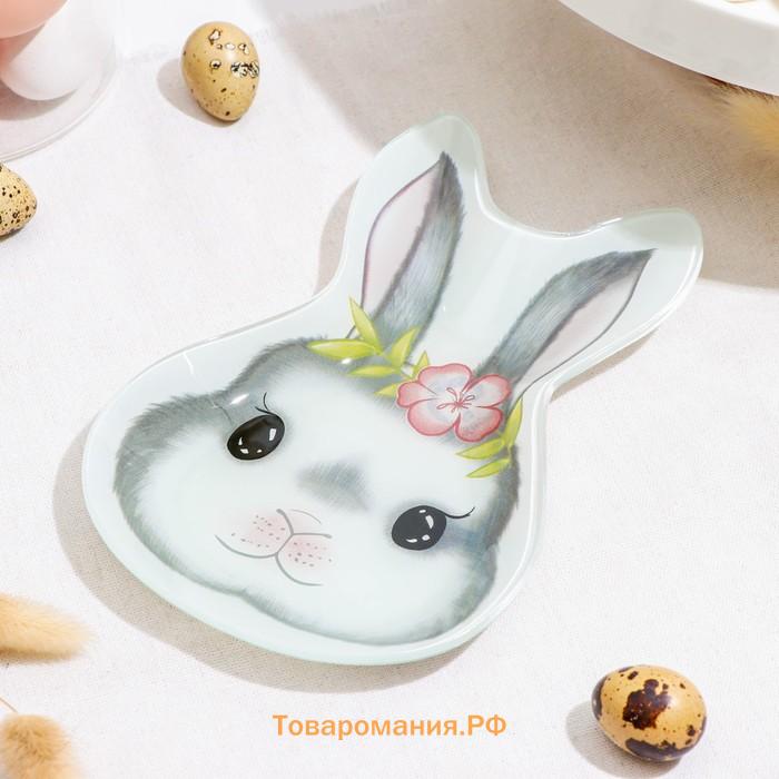 Блюдо стеклянное сервировочное «Цветочный кролик», 21×13,5×1,8 см