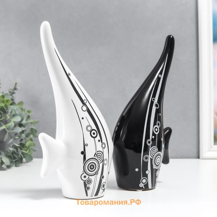 Сувенир керамика "Рыбки белая и чёрная с водорослями и пузырьками" набор 2 шт 28х13 см