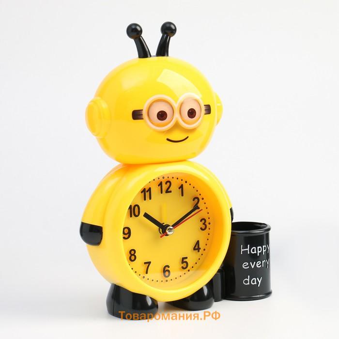 Часы - органайзер с будильником "Пчела", дискретный ход, d-7.5, 18.5 x 14 см, АА
