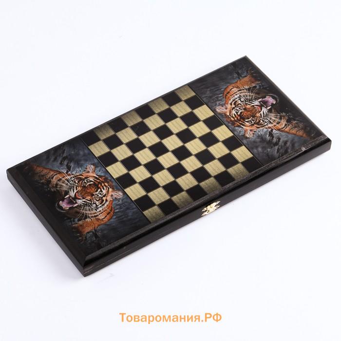 Нарды деревянные большие, настольная игра "Оскал тигра", 40 x 40 см, с шашками