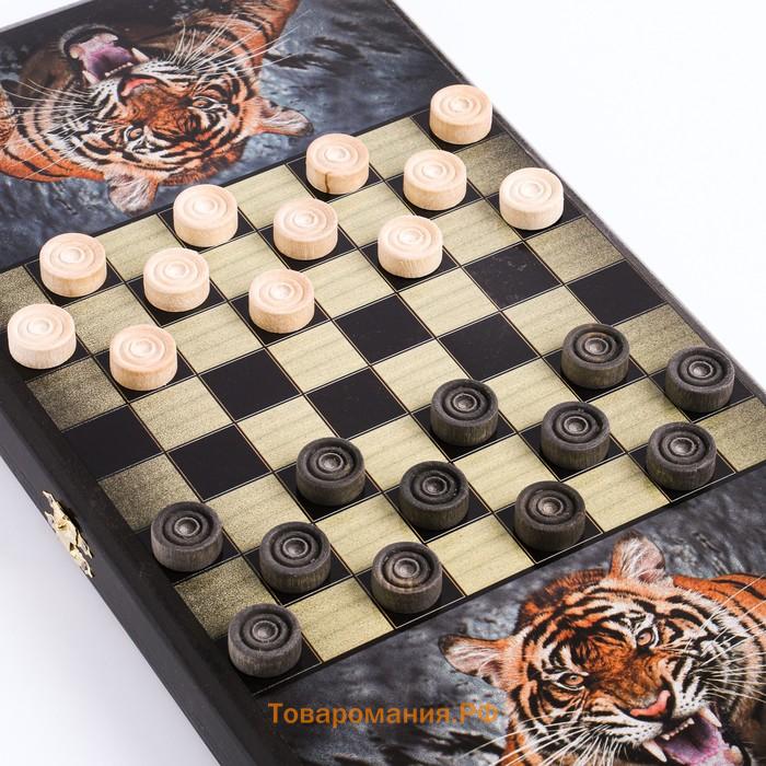 Нарды деревянные большие, настольная игра "Оскал тигра", 40 x 40 см, с шашками
