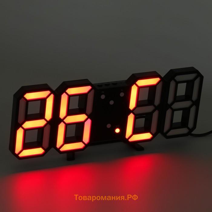 Часы электронные настольные "Цифры", с подвесом, красная индикация, 9 x 23 см, от USB