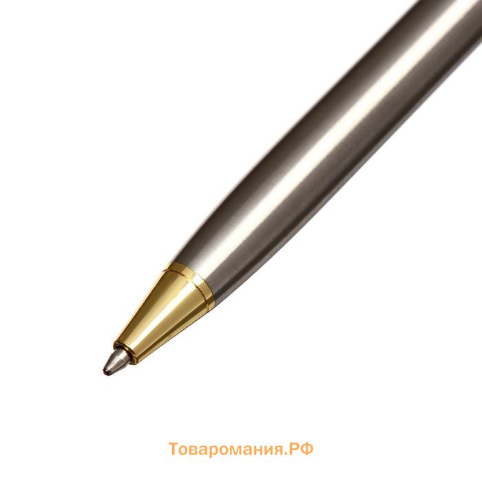 Ручка подарочная шариковая Calligrata New, в кожзам футляре, поворотная, корпус серебро с золотым