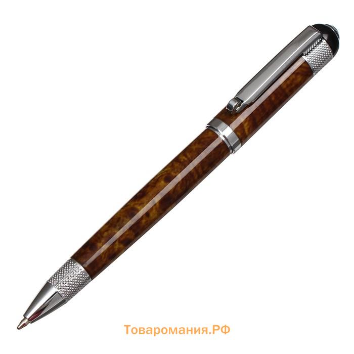 Ручка подарочная, шариковая "Вензура" в кожзам футляре, поворотная, корпус мрамор с серебром