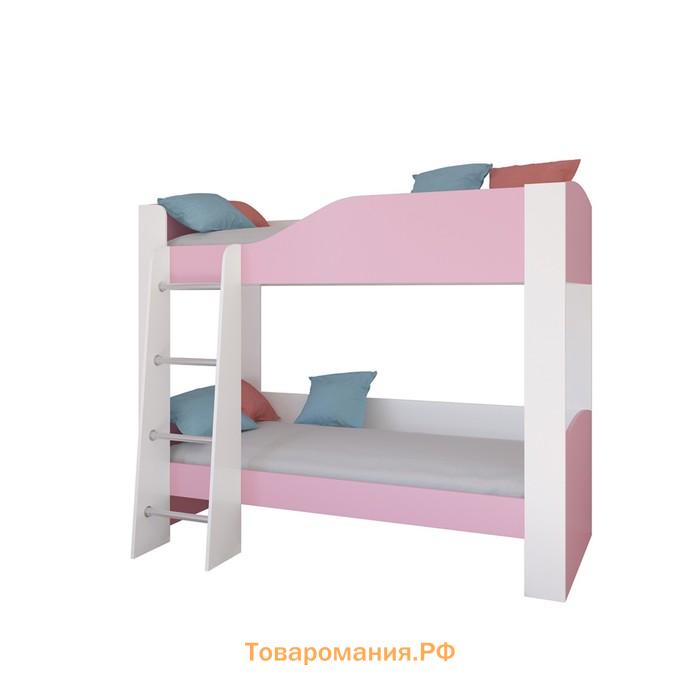 Детская двухъярусная кровать «Астра 2», без ящика, цвет белый / розовый