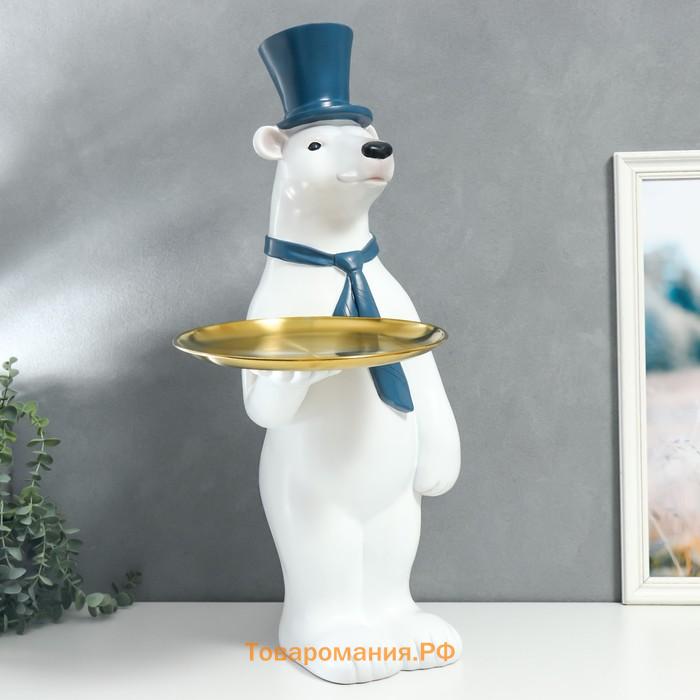 Сувенир полистоун подставка "Белый медведь в цилиндре и галстуке" d=26 см 70х37х40 см