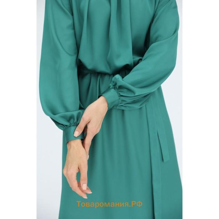 Шелковое платье миди с юбкой-трапеция, размер 48