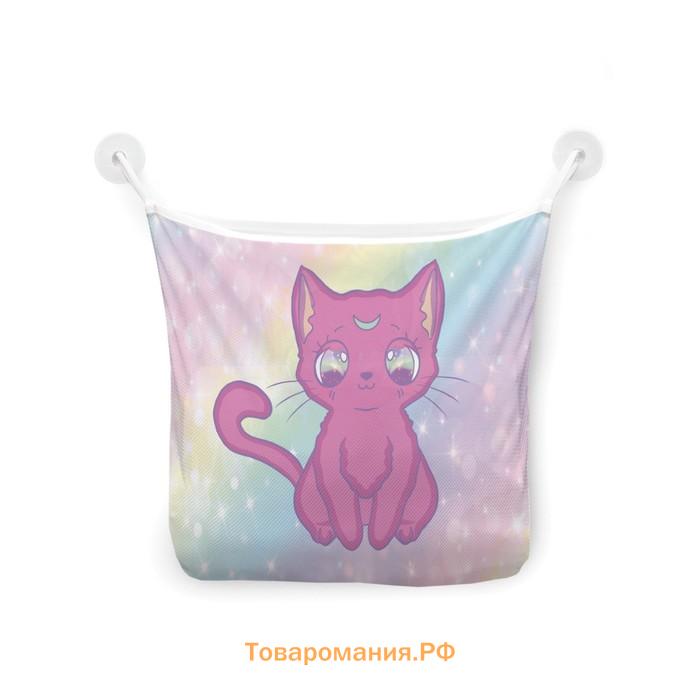 Органайзер в ванну на присосках «Кот на радуге», для хранения игрушек и мелочей, размер 33х39 см