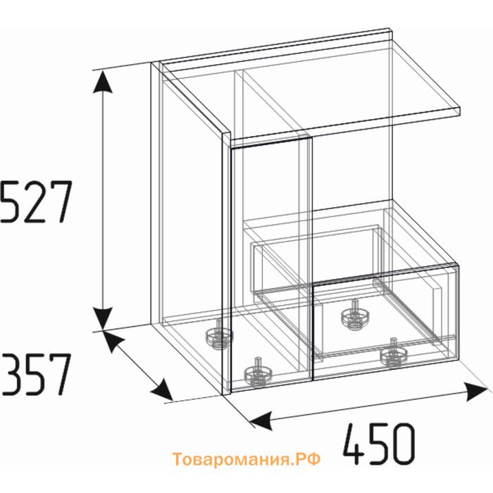 Тумба прикроватная Nature 42, 450 × 357 × 527 мм, цвет дуб табачный сraft / чёрный