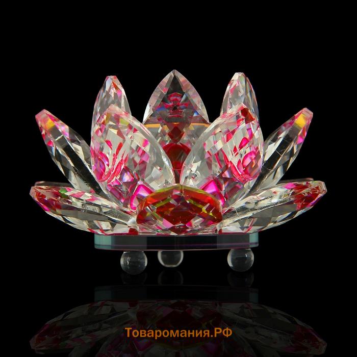 Сувенир стекло "Лотос кристалл трехъярусный розовый" d=10 см