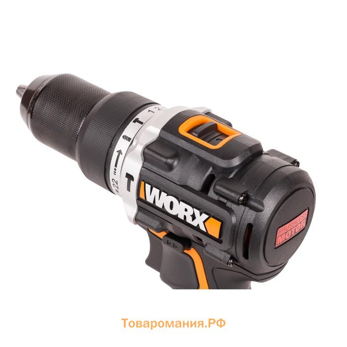 Дрель-шуруповерт ударная аккумуляторная WORX WX352, 20 В, 60 Нм, 2x2 Ач, кейс