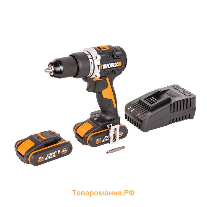 Дрель-шуруповерт ударная аккумуляторная WORX WX352, 20 В, 60 Нм, 2x2 Ач, кейс