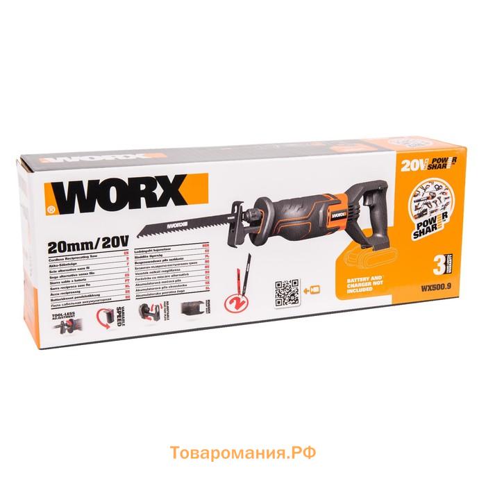 Сабельная пила аккумуляторная WORX WX500.9, 3000 ход/мин, пропил 130 мм, сумка