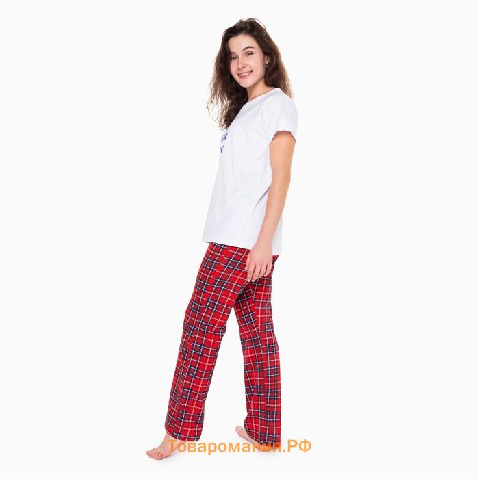 Комплект домашний женский «GOOD MORNING» (футболка/брюки), цвет белый/красный, размер 52