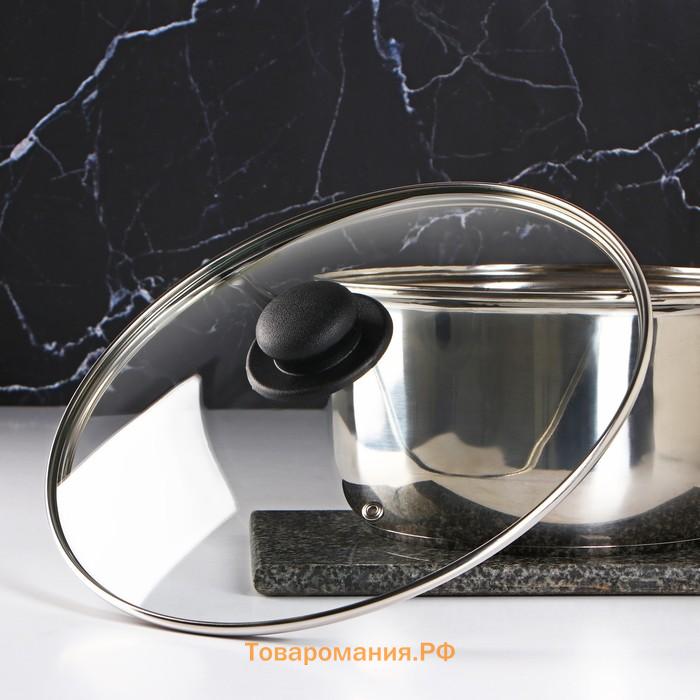 Крышка стеклянная для сковороды и кастрюли «Доляна», d=30 см, нержавеющий обод, пластиковая ручка