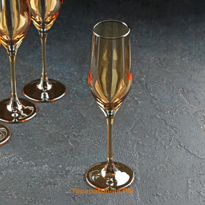 Набор стеклянных бокалов для шампанского «Золотой мёд», 160 мл, 4 шт
