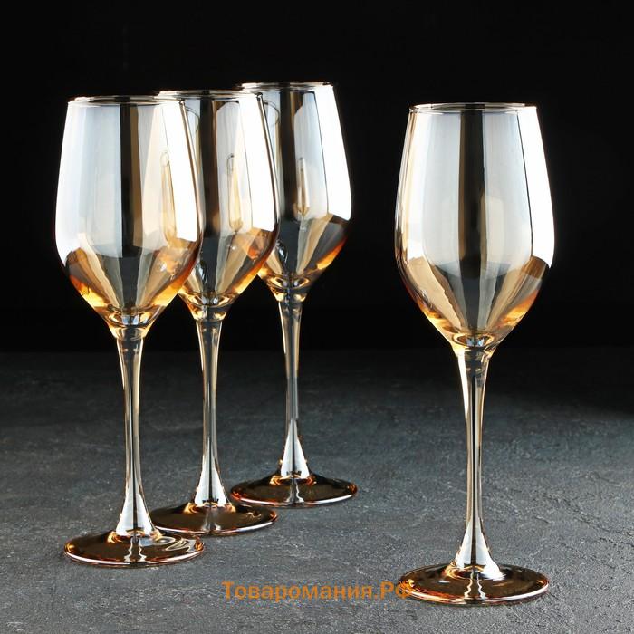 Набор стеклянных бокалов для вина «Золотой мёд», 270 мл, 4 шт, цвет золотой