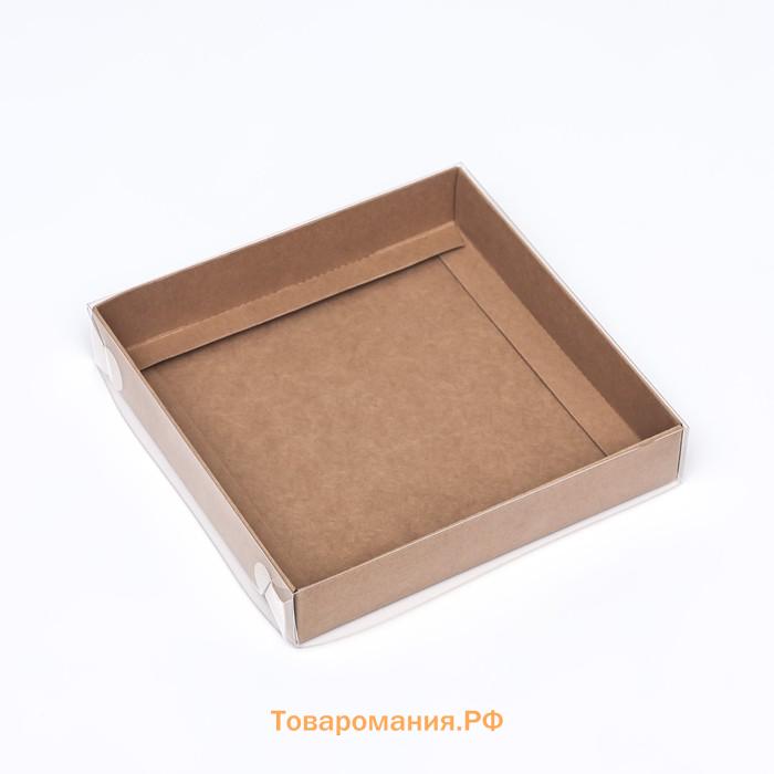 Кондитерская упаковка, крафт с PVC крышкой, 16×16×3 см