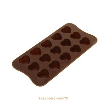 Форма для конфет и шоколада «Сердечко», силикон, 21×10 см, 15 ячеек (2,7×2,8 см), цвет МИКС