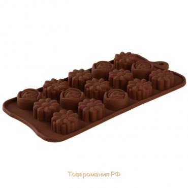 Форма для конфет и шоколада «Ассорти», силикон, 22×10,5×1,5 см, 15 ячеек (d=2,7 см), цвет коричневый