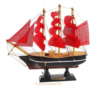 Корабль сувенирный малый «Восток», борта чёрные с белой полосой, паруса алые,микс  22×5×21 см