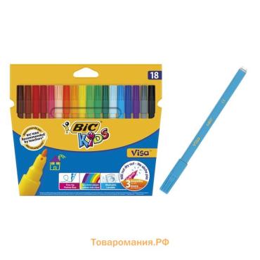 Фломастеры 18 цветов BIC Kids Visa, детские, смываемые, тонкое письмо