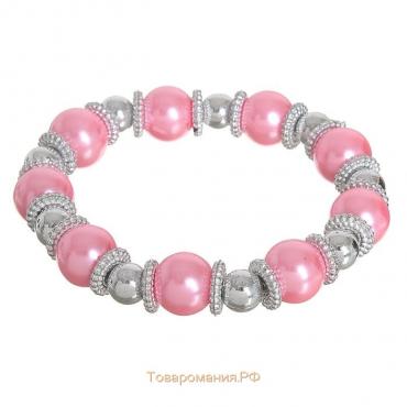 Браслет жемчуг «Бусинка» шар № 12, цвет розовый в серебре, d=6 см