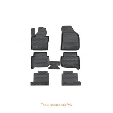 Коврики в салон VW Touran 11/2006-2016, 7 мест., 6 шт. (полиуретан, серые)