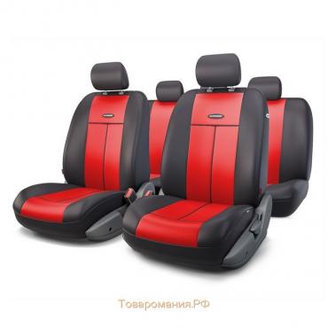 Авточехлы универcальные AUTOPROFI TT-902P BK/RD (M), полиэстер, набор из 9 предметов, передний ряд, задний ряд, чёрный/красный