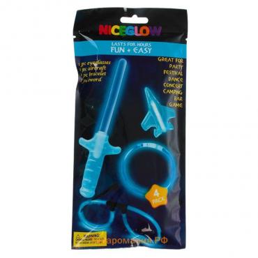 Неоновые аксессуары, набор 4 предмета: меч, игрушка, очки, браслет, цвета МИКС