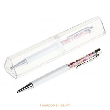 Ручка подарочная, шариковая "Стразы" в пластиковом футляре, поворотная, белая