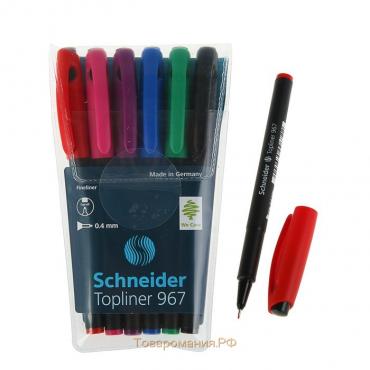 Набор капиллярных ручек 6 цветов, 0,4 мм, Schneider "Topliner 967", чехол с европодвесом