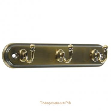 Вешалка ТУНДРА TVT002, металлическая, трёхрожковая, цвет бронза