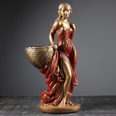 Фигура с кашпо "Девушка с корзиной" бронза красный, 1л / 30х64х32см