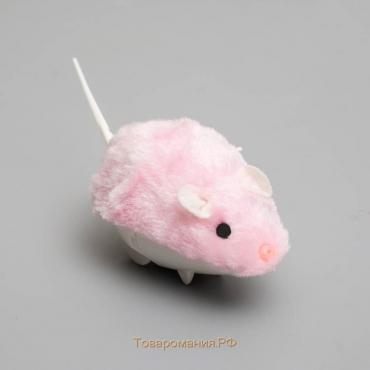 Мышь заводная меховая малая, 8,5 см, розовая