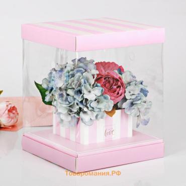 Коробка подарочная для цветов с вазой и PVC окнами складная, упаковка, With Love 23 х 30 х 23 см
