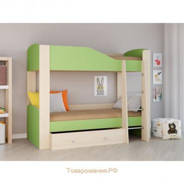 Детская двухъярусная кровать «Астра 2», цвет дуб молочный/салатовый