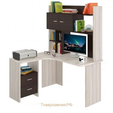 Компьютерный стол, 1300 × 1200 × 1785 мм, правый угол, цвет карамель/венге