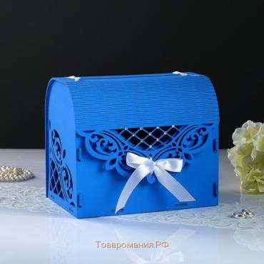 Семейный банк "Ажурный", со стразами, сине-белый, 23,5х17х20 см