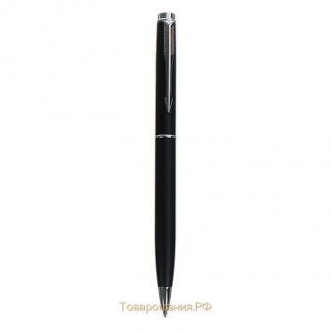 Ручка подарочная шариковая поворотная корпус черный матовый ЛОГО, стержень синий 0,7 мм, металлический корпус
