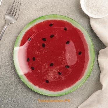 Тарелка стеклянная пирожковая «Сладкий арбуз», d=18 см, цвет красный