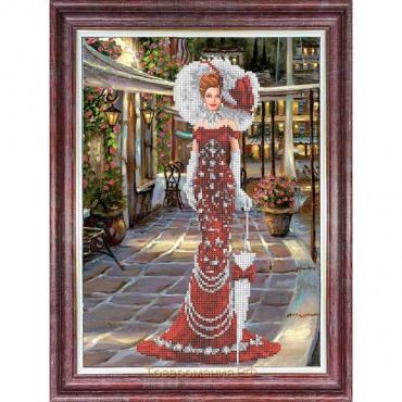 Ткань-схема на габардине для вышивки бисером и крестом «Дама в красном»