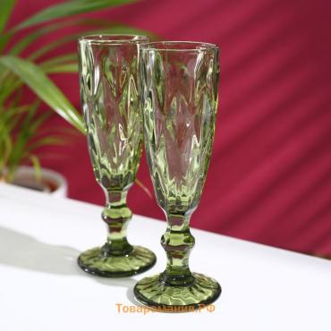 Набор бокалов из стекла для шампанского Magistro «Круиз», 160 мл, 7×20 см, 2 шт, цвет зелёный