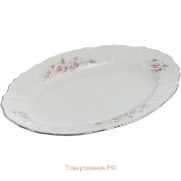 Блюдо овальное Bernadotte, декор «Бледные розы, отводка платина», 26 см
