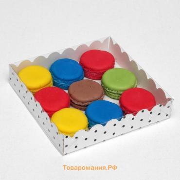 Коробочка для печенья с PVC крышкой "Горох", белая, 15 х 15 х 3 см