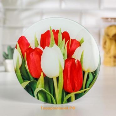 Доска разделочная стеклянная «Тюльпаны», d=20 см