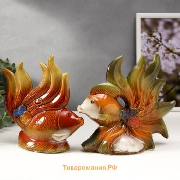 Сувенир керамика "Рыбки с цветами" набор 2 шт 16х15х5,5, 16х18,5х7,5 см