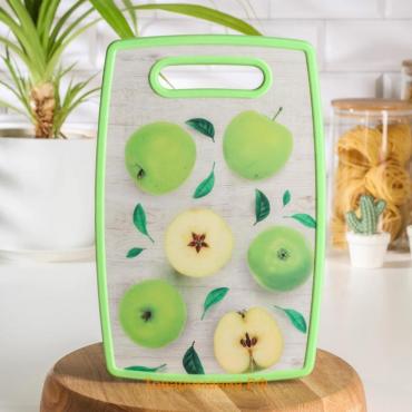 Доска разделочная пластиковая «Зелёные яблоки», прямоугольная, 30×20 см