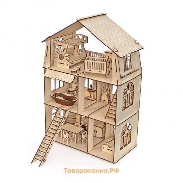 Домик кукольный ХэппиДом Premium «Коттедж», трёхэтажный, с мебелью, сборная модель